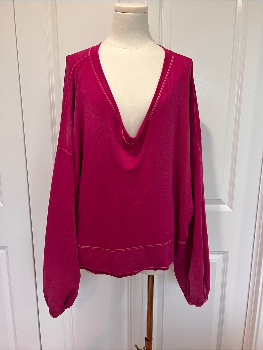 Free People Fuscia cotton V-Neck Women's Sweater